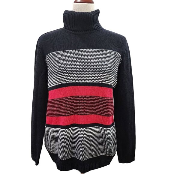 Karen Scott Petites Cotton Color Block Turtleneck Sweater Black And Red Size Pm - Picture 5 of 11